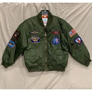 Alpha Industries Jacket Sage Green Youth Size 10-12 MA-1 Bomber Patches‎